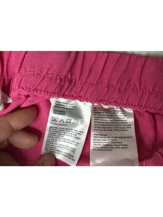 H&M Women’s Pink Linen Blend Wide Leg Pants XL Drawstring Waist Casual Summer - Picture 5 of 9